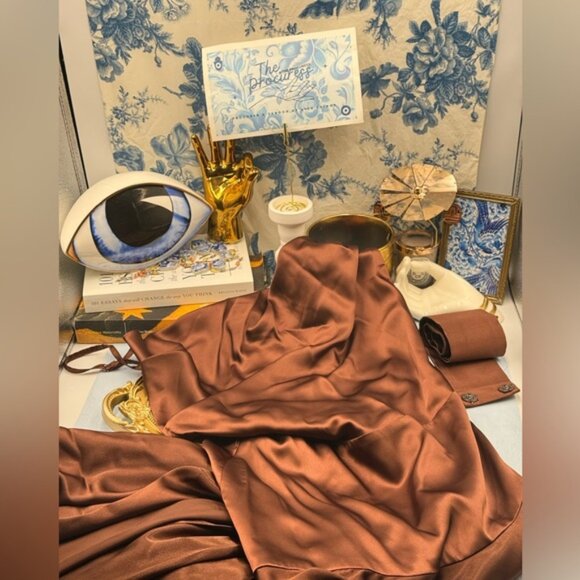 🆕 BRONX & BANCO 🧿 NWOT Leo Chocolate Brown Silk-Blend Maxi Dress, Sz M US 6 - Picture 12 of 15